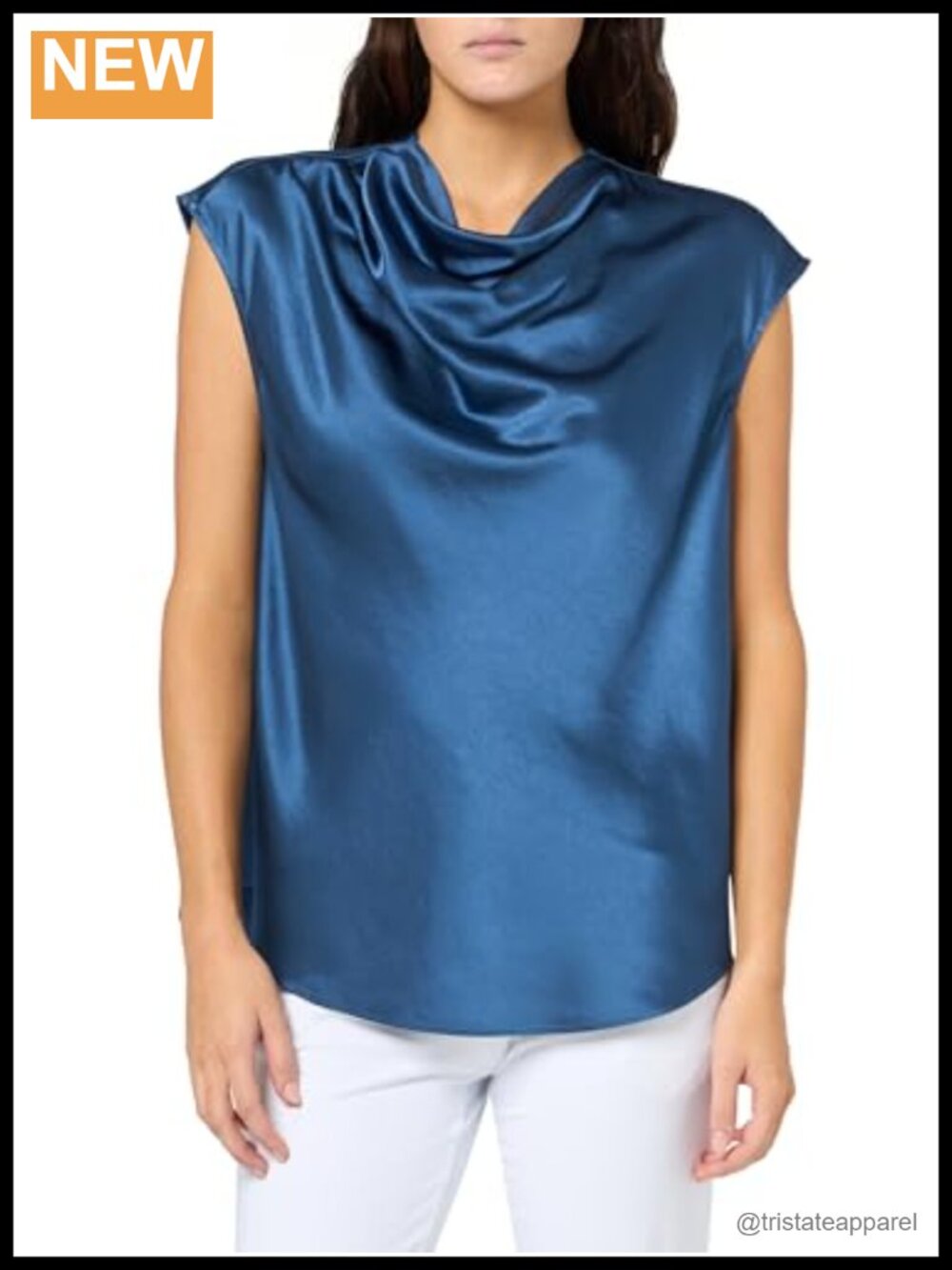 Satin Cowl Neck Blouse with Keyhole Back